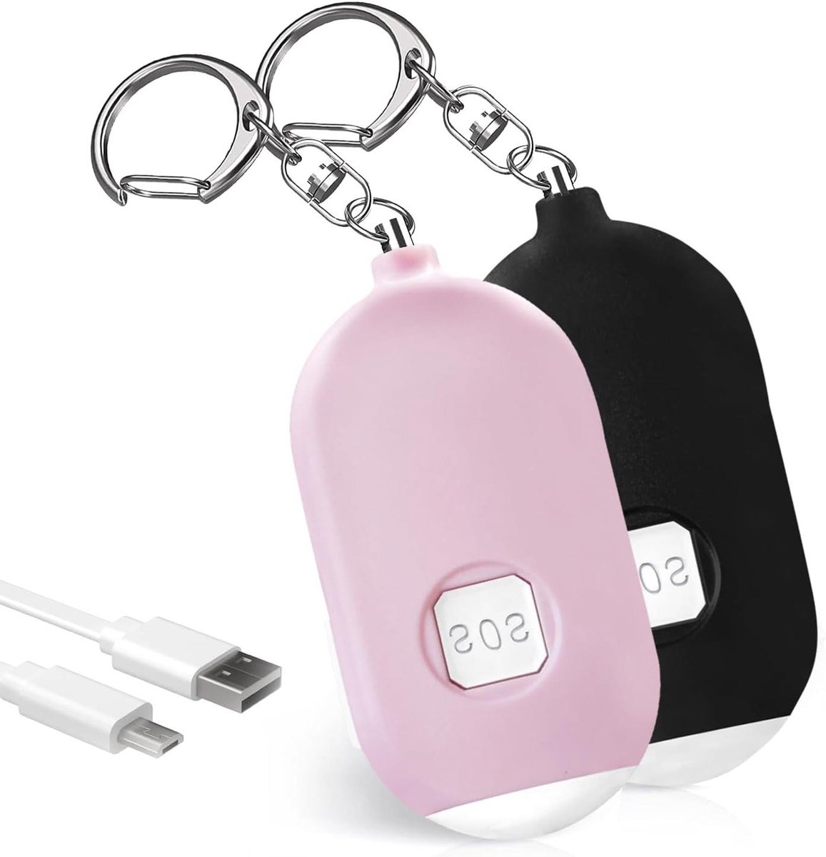 Persoonlijk Alarm - Noodalarm Sleutelhanger - Veiligheid Onderweg - Dubbel Pak - 90 g - Roze Zwart