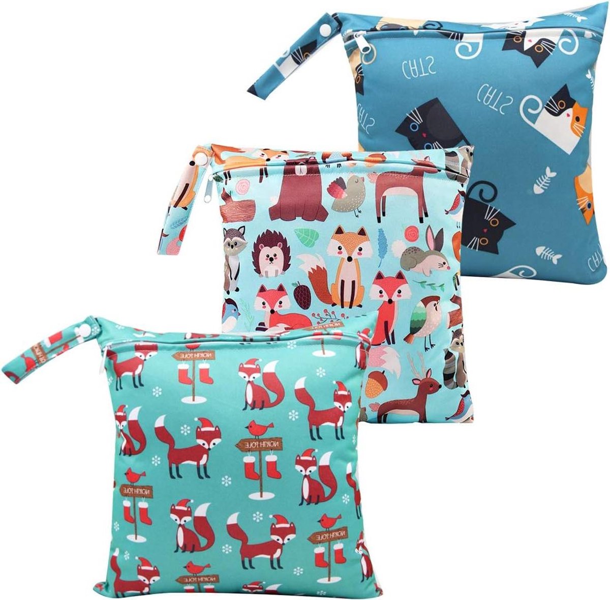 Baby Natte Tas - Luiertas Reistasorganizer - Babyverzorging - Waterdicht en Geurvrij - 3 STUKS 28x30 cm - Blauw
