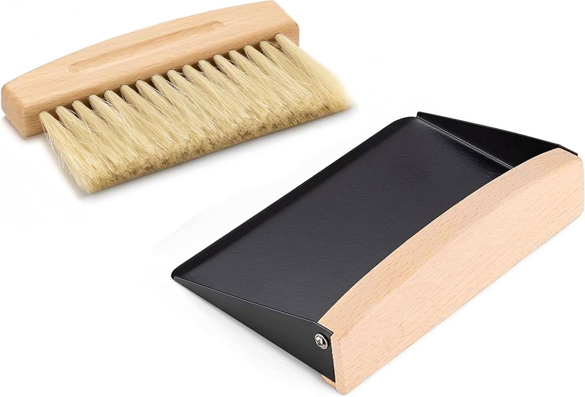 Mini Stofpan en Borstel - Tafelveger Combo - Kruimels Opruimen - Magnetische Bevestiging - 15.5 x 10 cm - Zwart