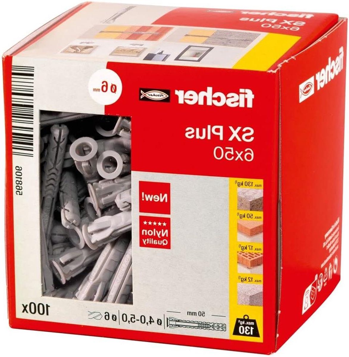 Expansiepluggen Nylon - Wandpluggen Bevestiging - Muurbevestigingen Maken - 4-voudige Expansie - 6 x 50 mm - Standaard
