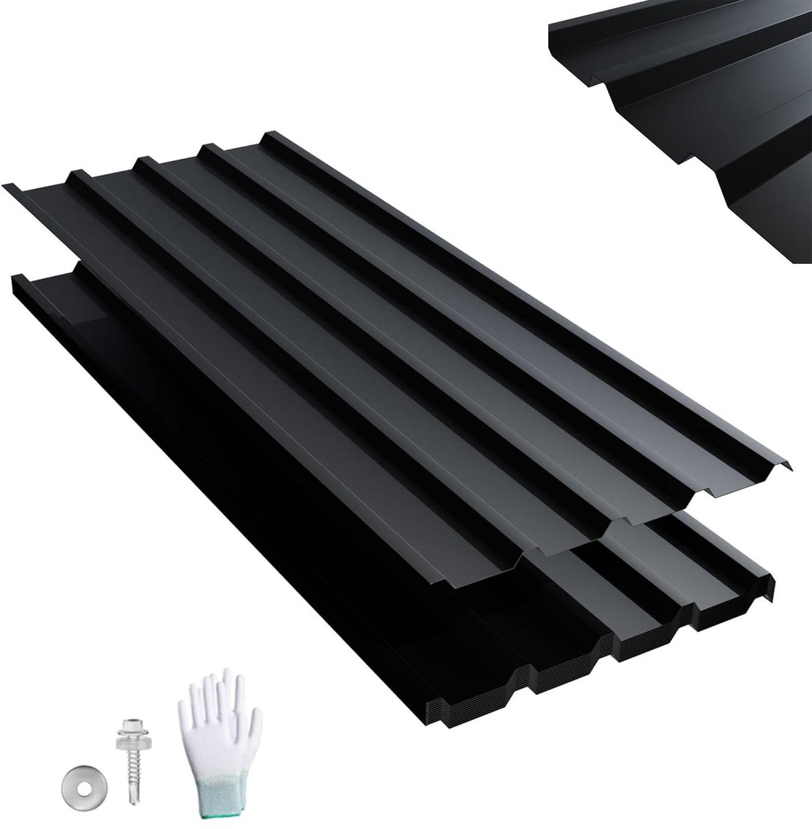 Trapeziumplaten Dakplaten - Profielplaten Metaal - Dakbedekking Muren - Verzinkt Weerbestendig - 115 x 45 cm - Zwart