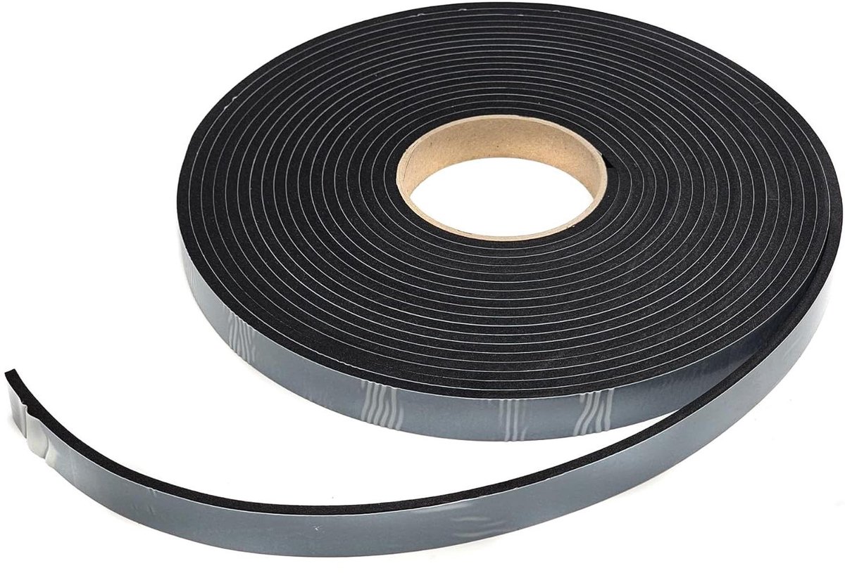 EPDM Schuim Zwart - Afdichtingstape Schuimrubber - Isoleren en Afdichten - Eenzijdig Zelfklevend - 10m x 20mm x 5mm - Zwart