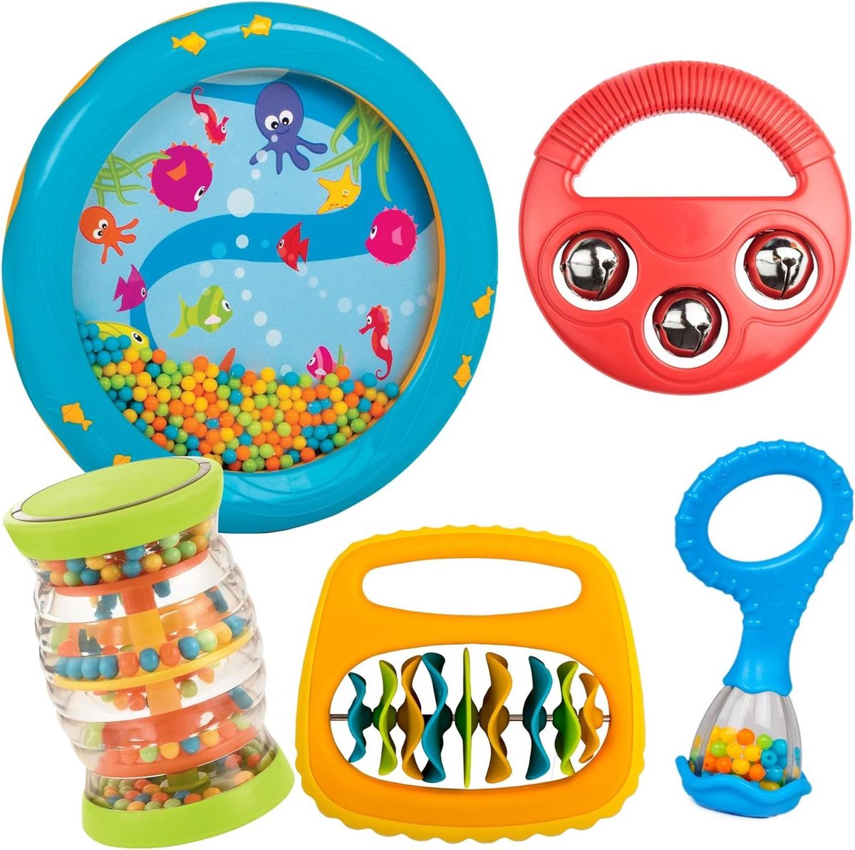 Babys Eerste Muziekset - Instrumenten Set Baby - Ontdekken Muziek - 5 Delige Set - 30 x 30 cm - Multicolor