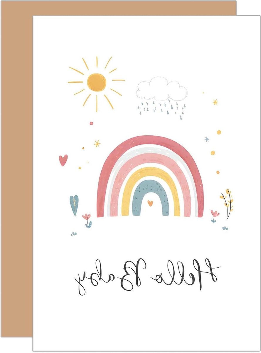 Geboortekaart met envelop - Babykaart wenskaart - Geboorte feliciteren - Dubbele vouwkaart - 11.5 x 17 cm - Neutraal
