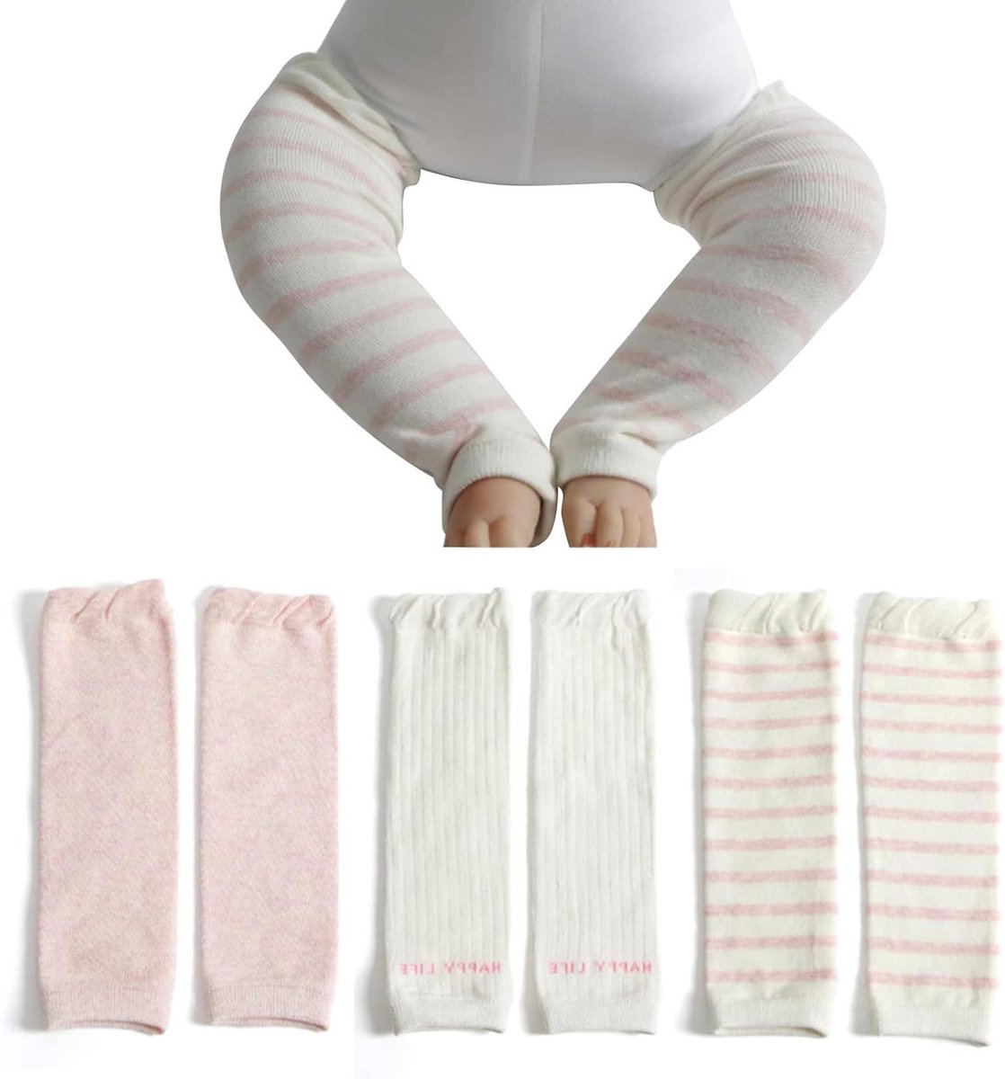 Babyleggings - Zonder voet - Bescherming kruipen - Zachte katoen - 3 paar - Meerdere kleuren