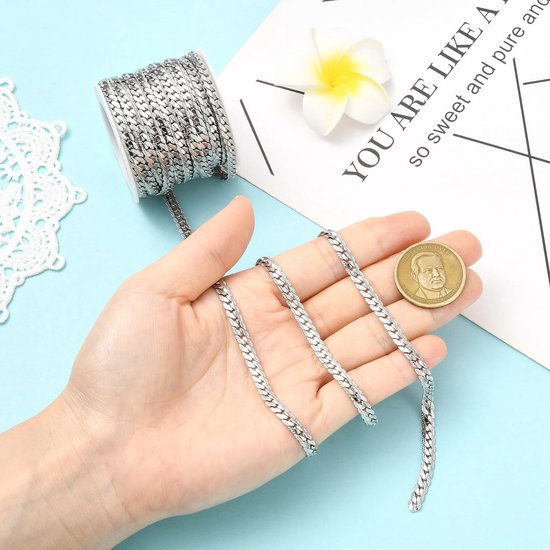 5 meter/16,4 voet 304 roestvrijstalen Cubaanse schakelketting met spoel Ongelaste dikke stoeprand kettingen voor sieraden maken Ketting knutselen — afbeelding 3