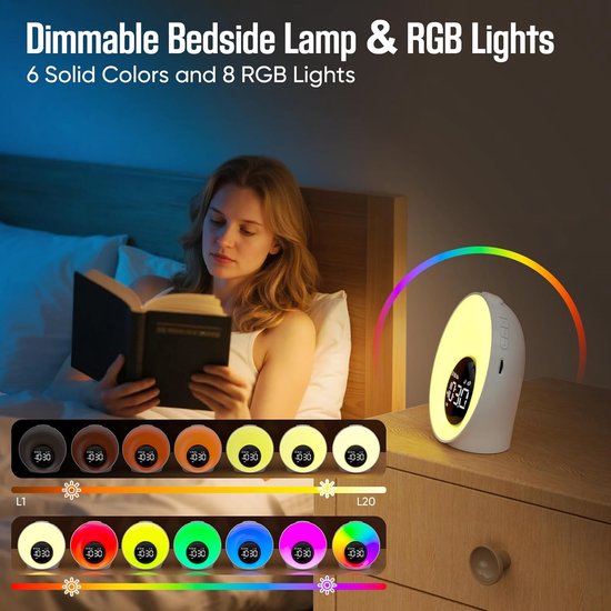 Wake-up Light - Wekker Nachtlamp - Rustig Wakker Worden - Zonsopgang Simulatie - 14 Kleuren - Wit — afbeelding 3