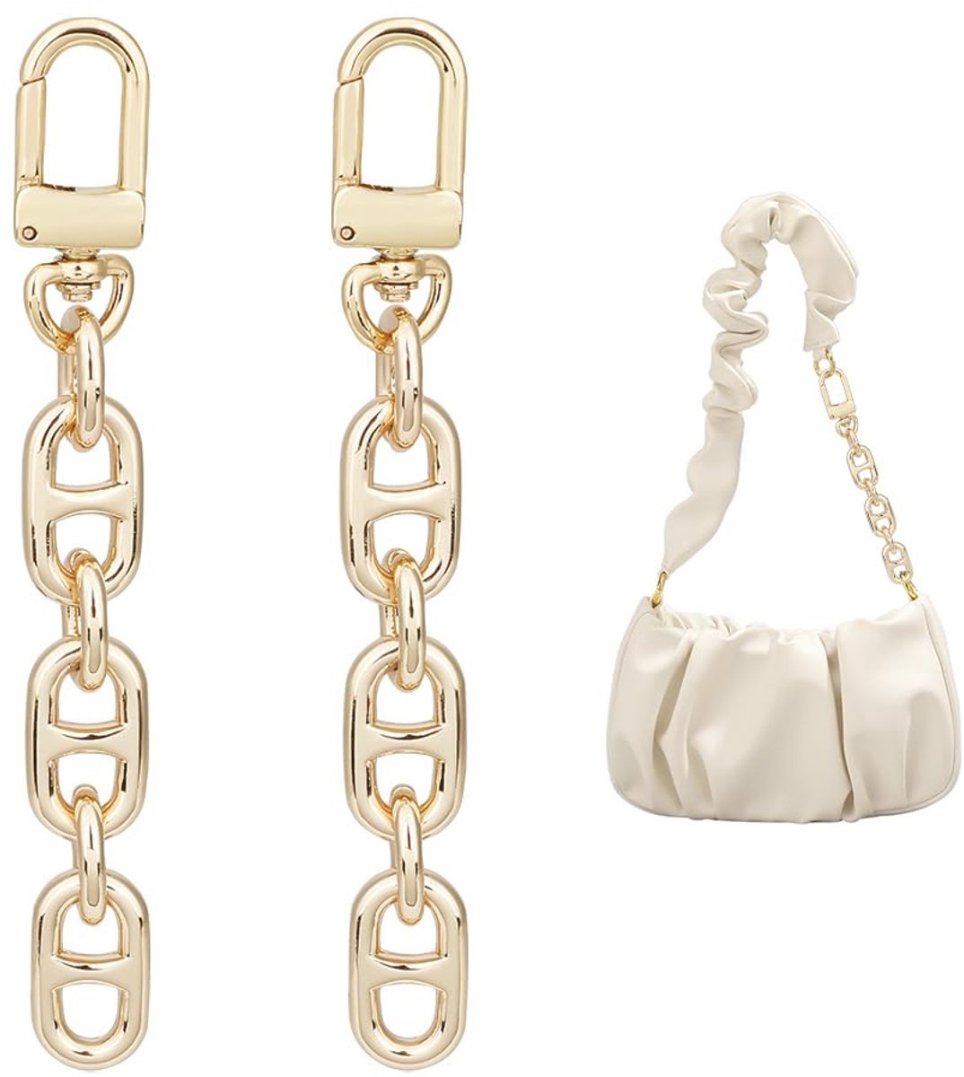 Verlengketting voor tassen, 2 stuks, legering, portemonnee-riem, verlenging voor schoudertas, lichtgoud, 11 cm, kettingverlenging, reserveaccessoires, zakkettingen voor portemonnee