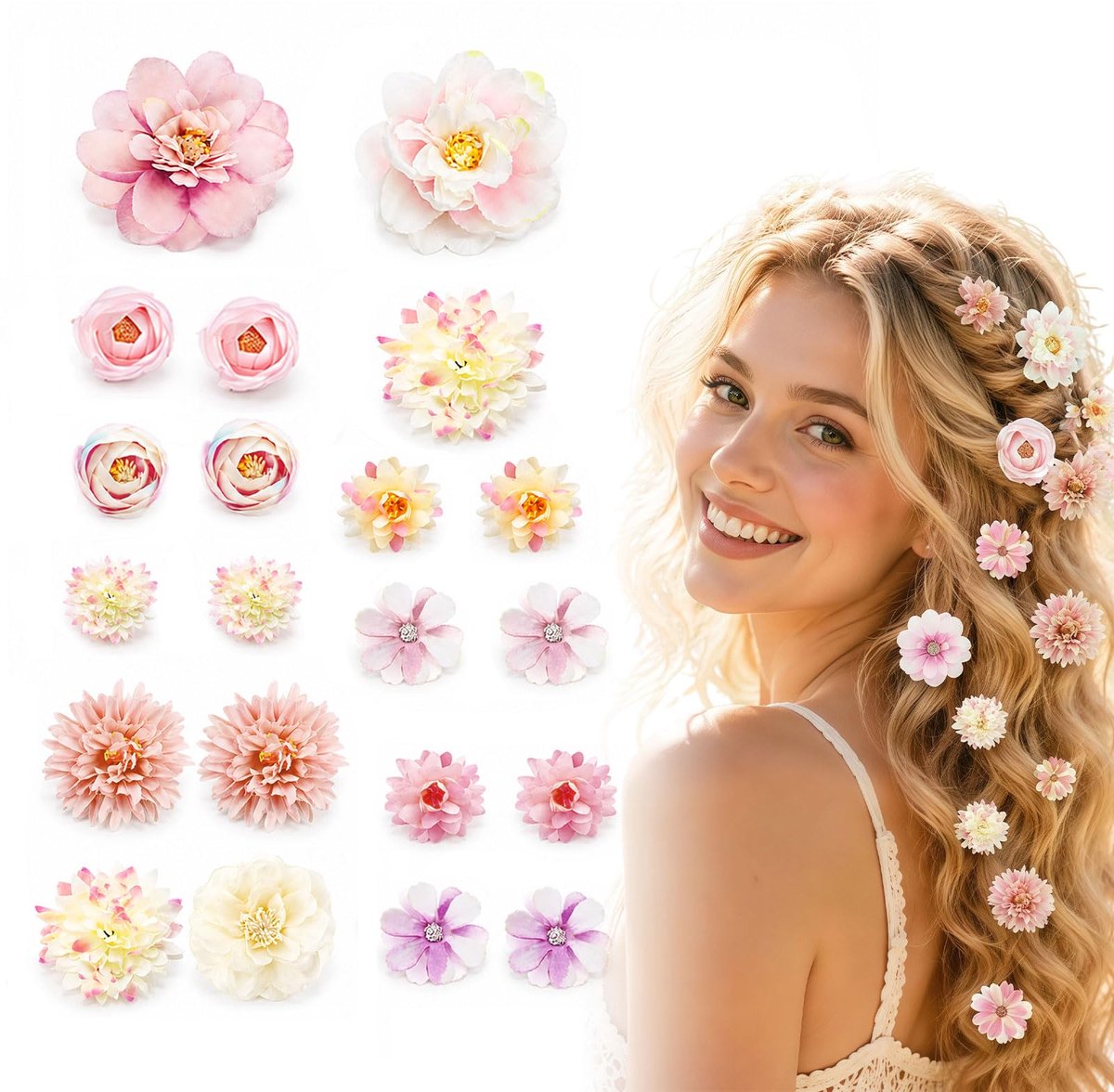 21 Stuks Bloemen Haaraccessoires Set Dames Boho Haarsieraden Haarklem Bloem Roze Paars Haarspelden Bloemen Haarsieraden Bruid Festival Party Styling Clips