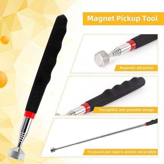 Telescopische Magneetstok - Grijper Magneet - Kleine Onderdelen Vinden - Flexibel en Uitschuifbaar - 4 Stuks 60 cm - Zwart — afbeelding 5