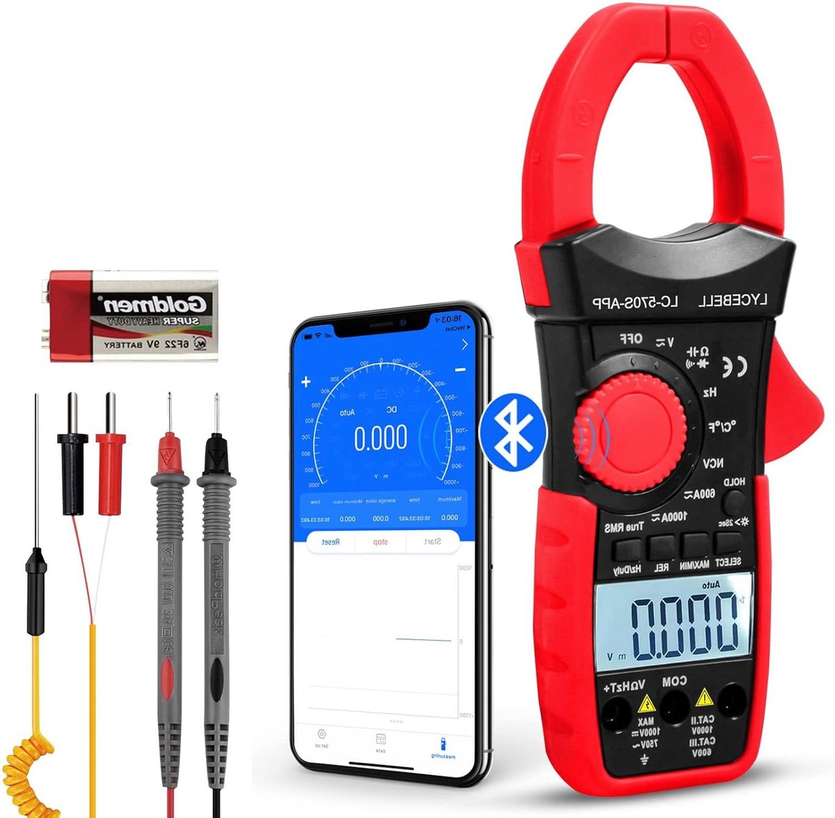 Digitale Stroomtang - Multimeter Tester - Elektrische Metingen - Bluetooth APP Connectie - 6000 Counts - Zwart