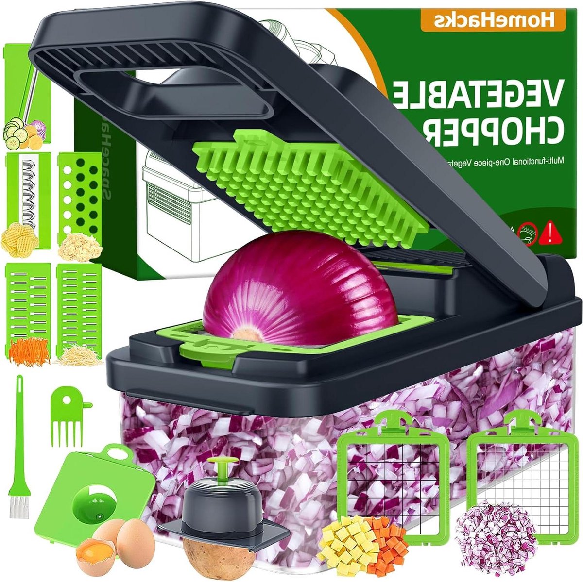 Keukengadget Set - Groente Snijder - Snel Ingrediënten Voorbereiden - 12-delig Multifunctioneel - 225 cm Lengte - Grijs