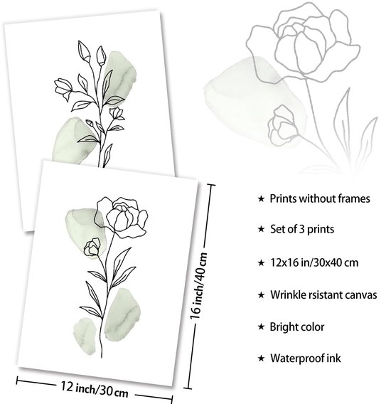 Abstracte Botanische Wanddecoratie Poster Minimalistische Sage Green Bloemen Lijn Muurposters voor Slaapkamer Woonkamer Decor 12x16 in Niet Ingelijst Set van 3 — afbeelding 4