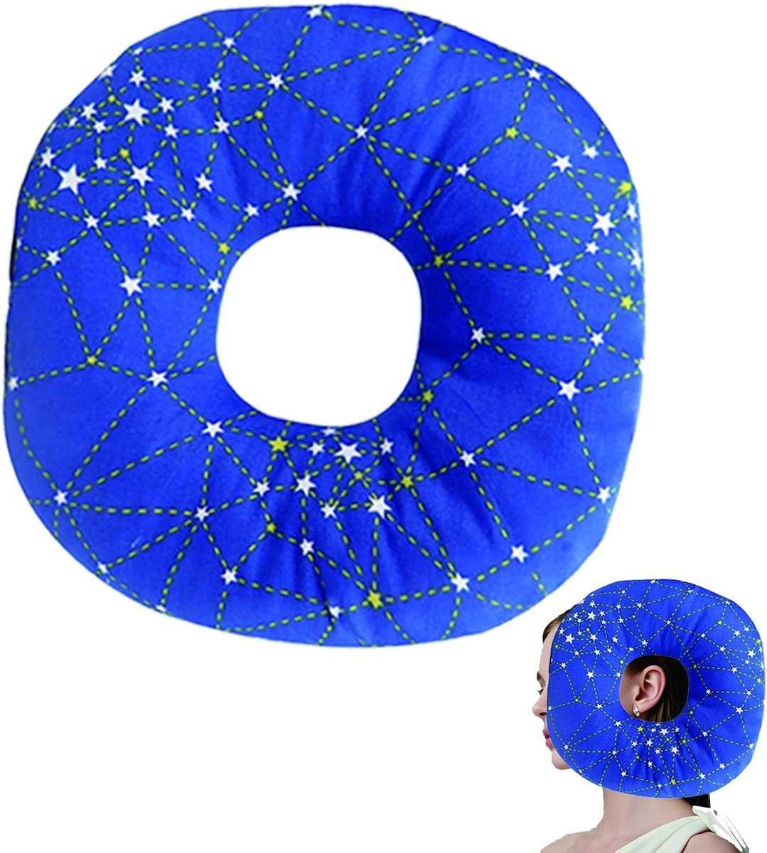 Geperforeerd kussen - Hoofdkussen - Donutkussen - Oorkussen - Kussen van traagschuim - Oorsteunkussen voor zijslapers - Blauw - Polyester/traagschuim - Stervormig ontwerp - 1stuks