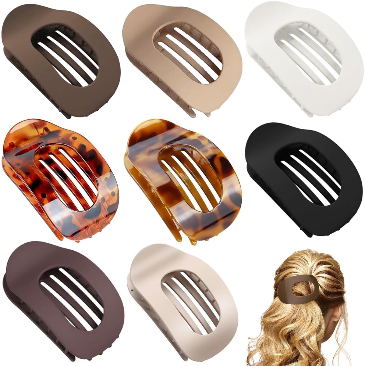Haarclips Vrouwen - 8 Stuks Platte Haarclips Groot, Eendenbek Haarclip - Lichtgewicht & Antislip voor Dik/Dun Haar, Elegante Franse Haarclips voor Dagelijks & Sport