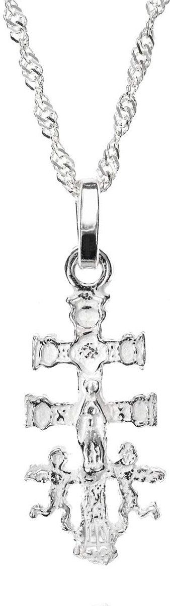 Caravaca kruis echt zilver met Singapore schakelketting 45 cm, Sterling zilver, Zonder steen.