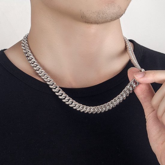 Massieve Cubaanse halsketting, breed, 10 mm, 925 sterling zilver, Cubaanse ketting, 40 - 80 cm, grote rock, punk, hiphop, Miami, cadeau, sieraden, feest, verjaardag voor heren — afbeelding 3