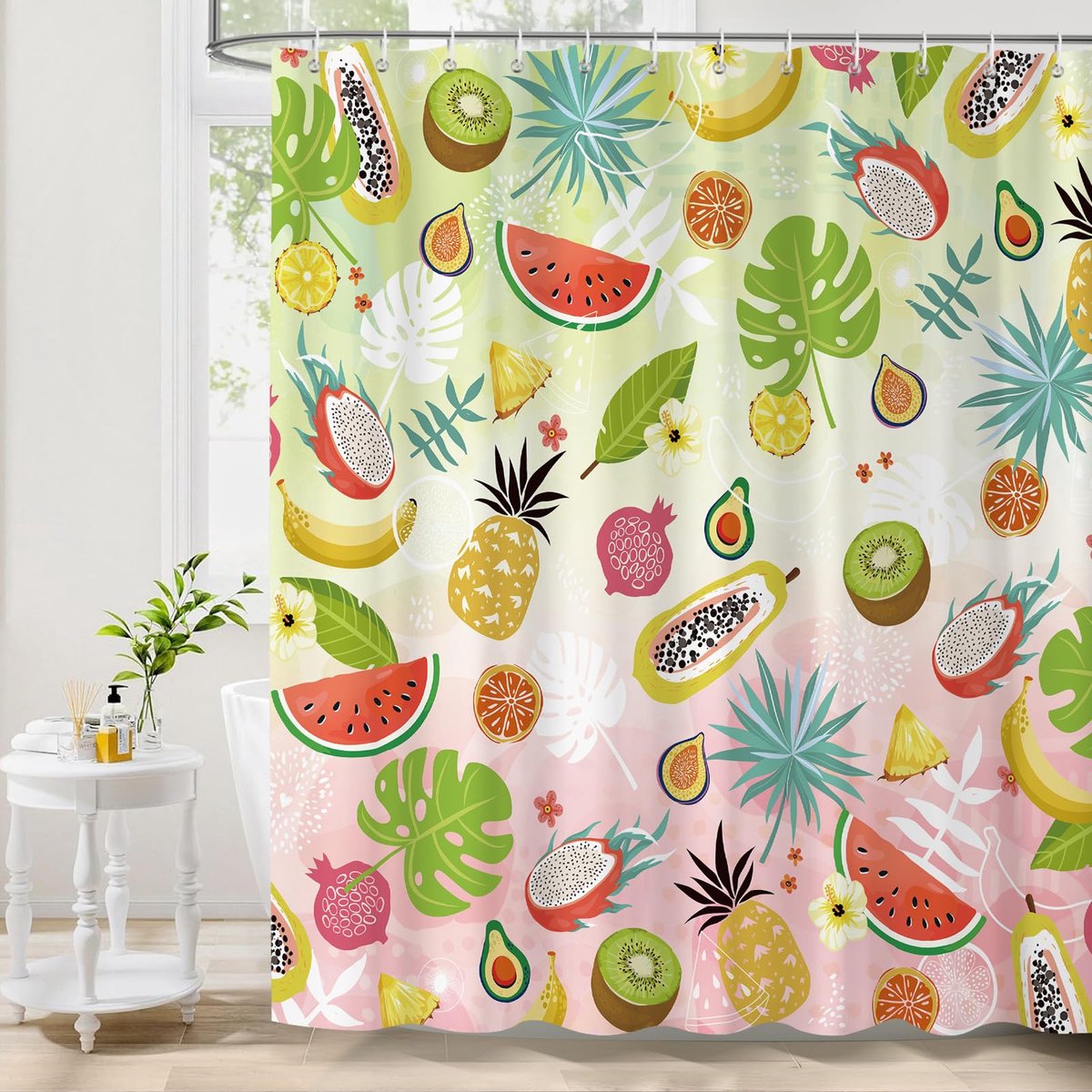 Douchegordijn, Green Pink Watermelon Kiwi Badkamergordijn Waterdichte schimmelbestendige stof met 12 haken, 180 x 180 cm