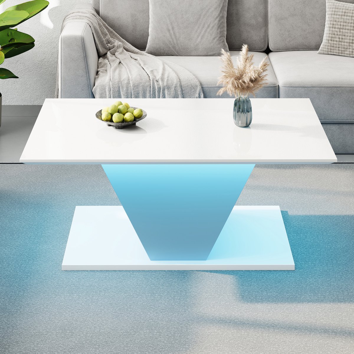 HAUSS SPOLE Salontafel - Hoogglans Met Ledverlichting En V-Vorm - Voor Kleine Woonkamer En Bij Sofa - Spaanplaat - 100x50x46 Cm - Wit