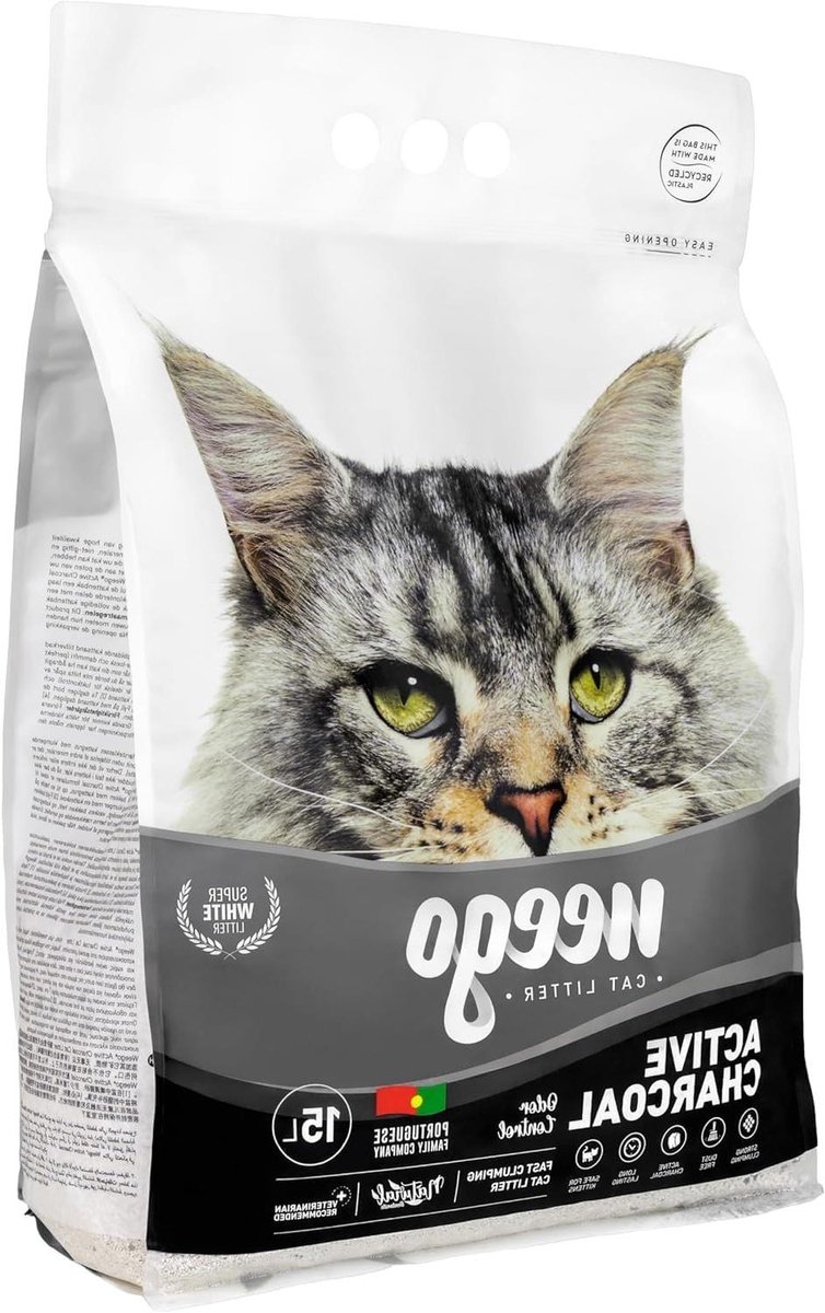Houtskool Kattenbakvulling - Kattenzand Bentoniet - Geurcontrole Kattenbak - Stofvrij Bentoniet - 15 L - Wit