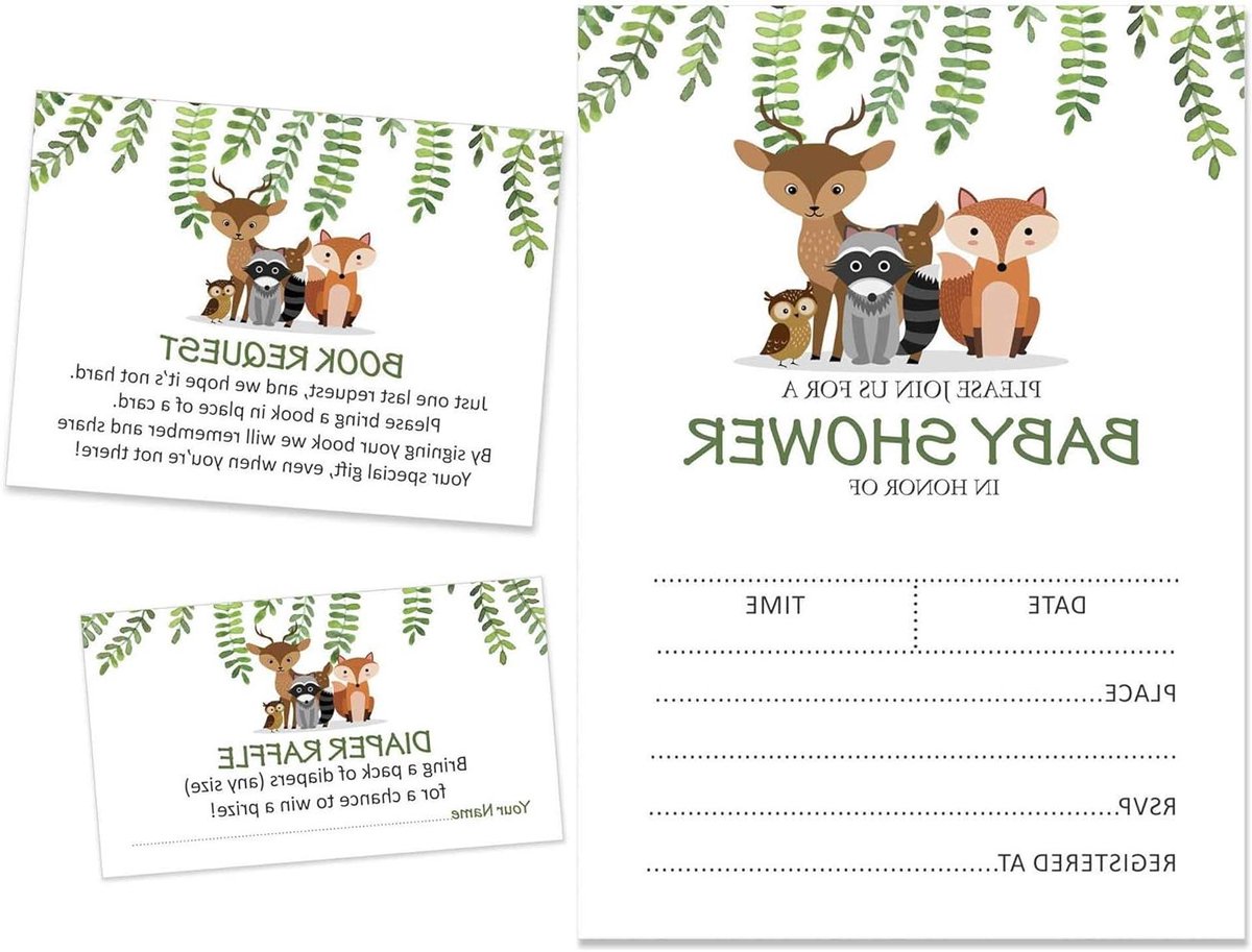 Babyborrel Uitnodigingen - Feestkaarten Kraamfeest kaarten - Feest organiseren - Jungle Dieren Thema - 5 x 7 inch - Multicolor