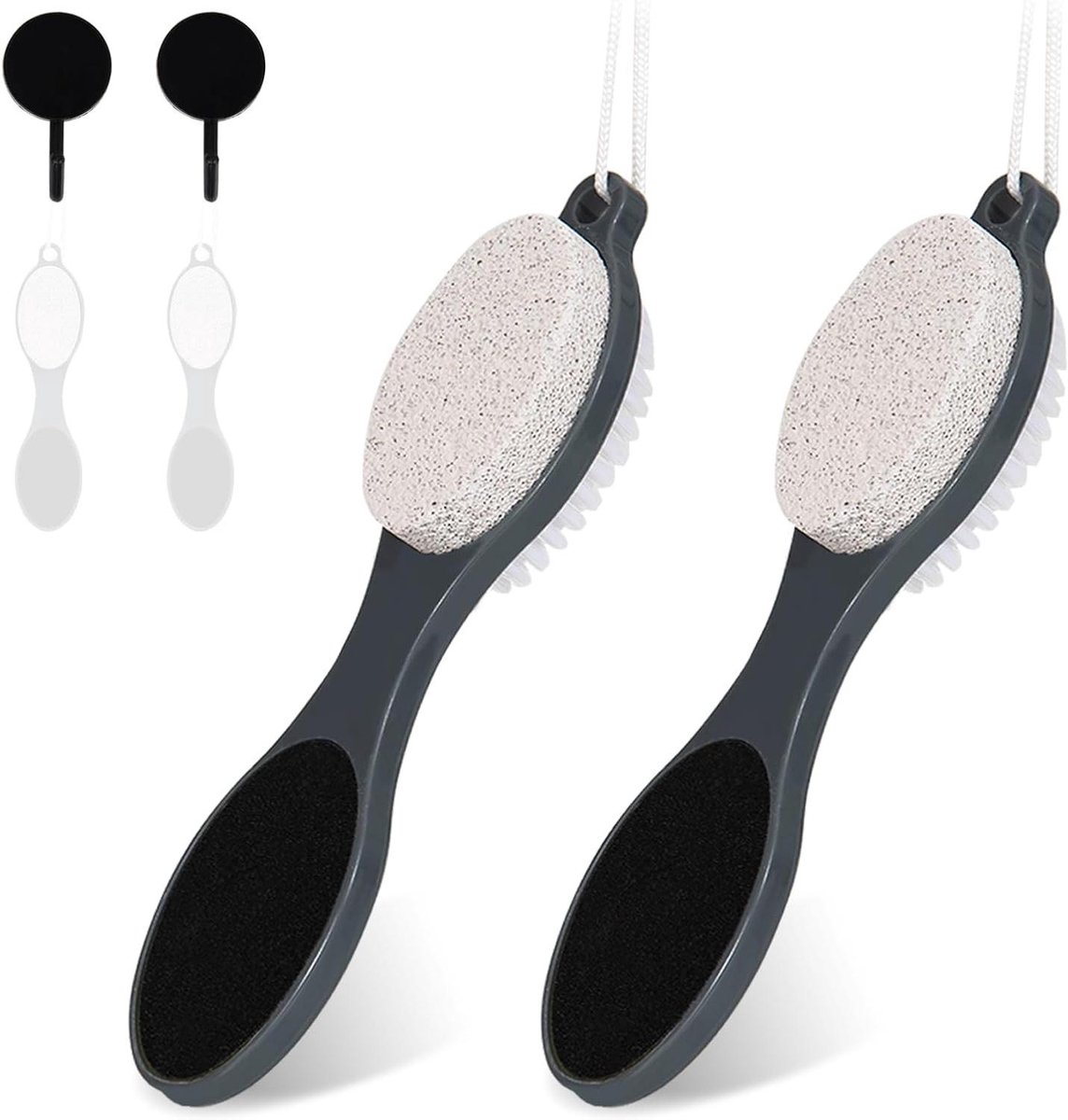 Voetvijl Eeltverwijderaar - Voetschrobber Pedicure Set - Thuis Voetverzorging - 4-in-1 Dubbelzijdig Design - 2 Stuks - Grijs