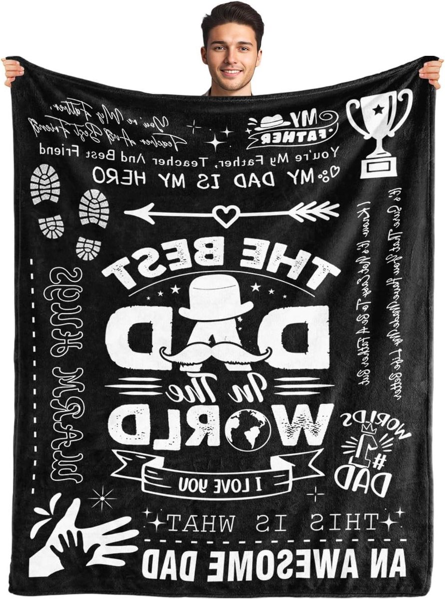 Deken voor Papa - Vader Cadeau - Ontspannen thuis - Zacht Flanellen Materiaal - 152 x 127 cm - Zwart