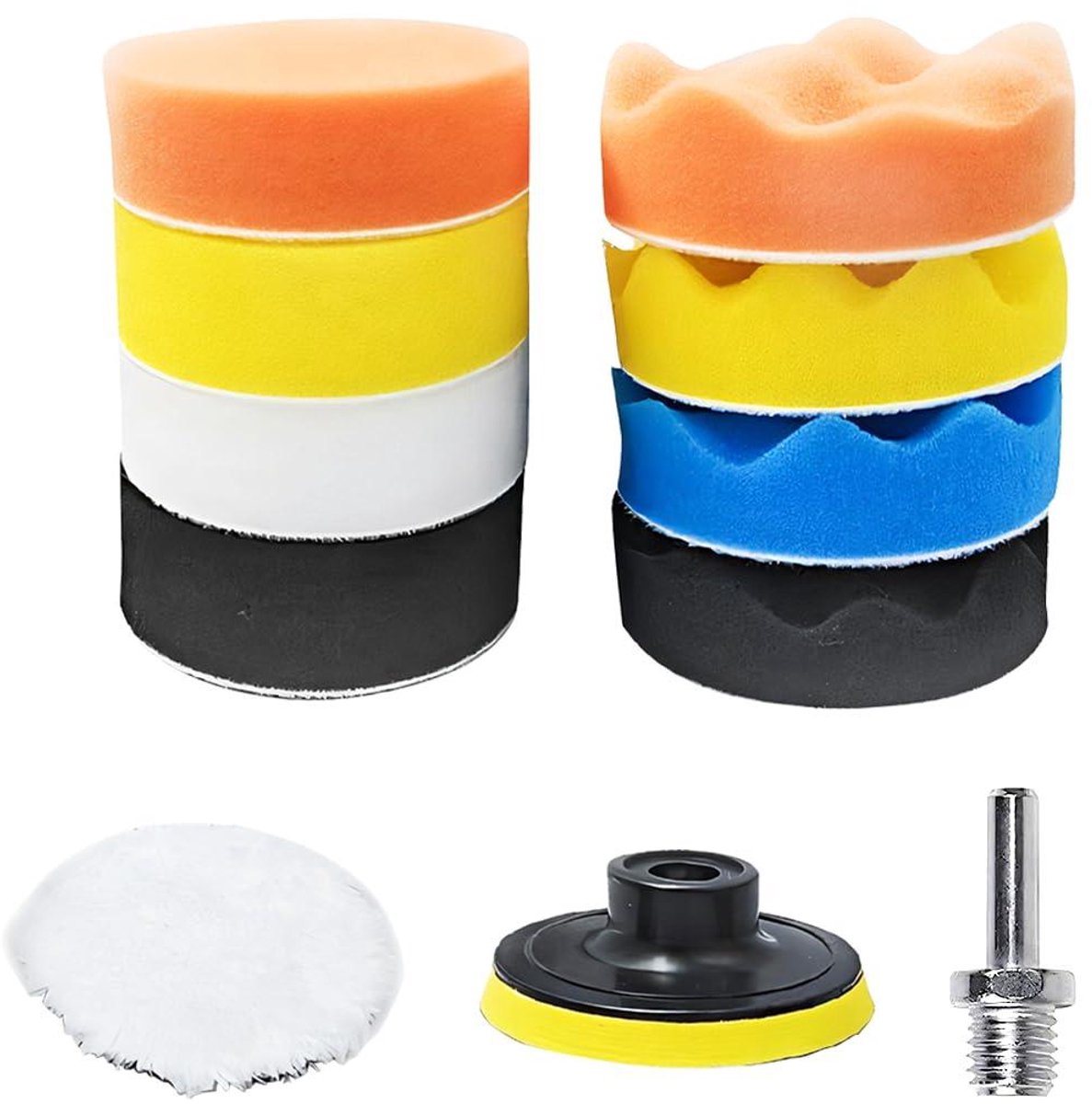 Polijstspons Set - Polijstpads Boormachine - Auto Polijsten - 11-delig Inclusief Adapter - 80 mm - Multicolor