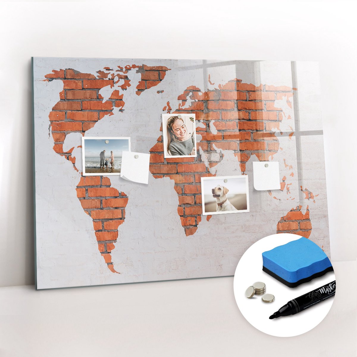 Tulup Whitebord - Gipsen wereldkaart - 100 x 70 cm - Veelkleurig Magnet Board - Inclusief Gratis Magneten & Marker & Spons - Interieur Accessoires Kantoor - Magnetic Board - Ideeënbord Thuiswerkplek