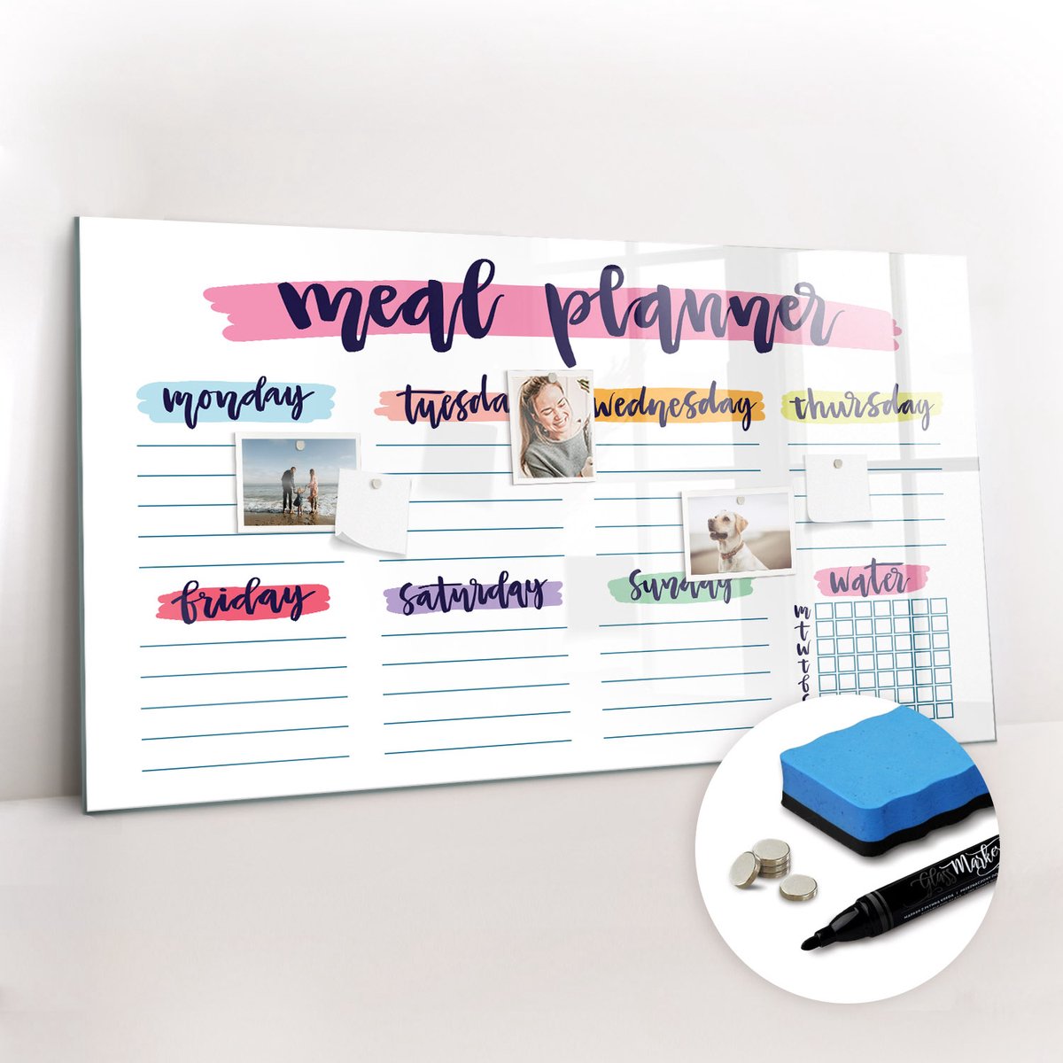 Tulup Whitebord - Wekelijks dieetmenu - 120 x 60 cm - Veelkleurig Memobord Keuken - Gratis 5 Sterke Magneten + Whiteboard Marker & Wisser - Design Memobord - Memo Bord - Ideeënbord Thuiswerkplek