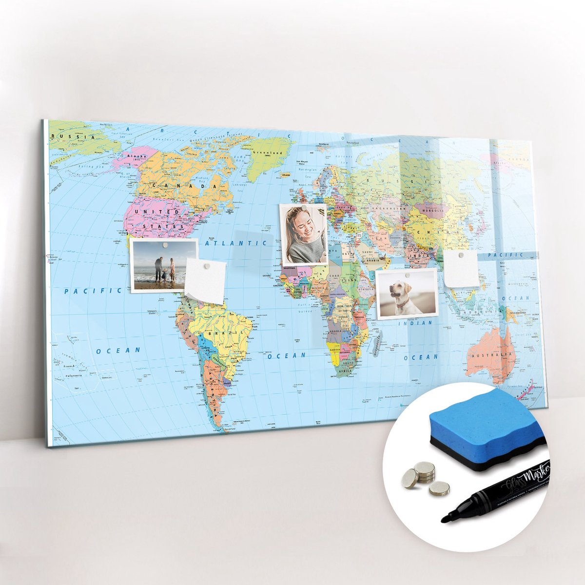Tulup Whitebord - Overzicht van de politieke wereldkaart - 120 x 60 cm - Veelkleurig Magneetbord Rechthoekig - Gratis 5 Sterke Magneten + Whiteboard Marker & Wisser - Wanddecoratie Kantoor - Memo Bord - Productiviteit Tools