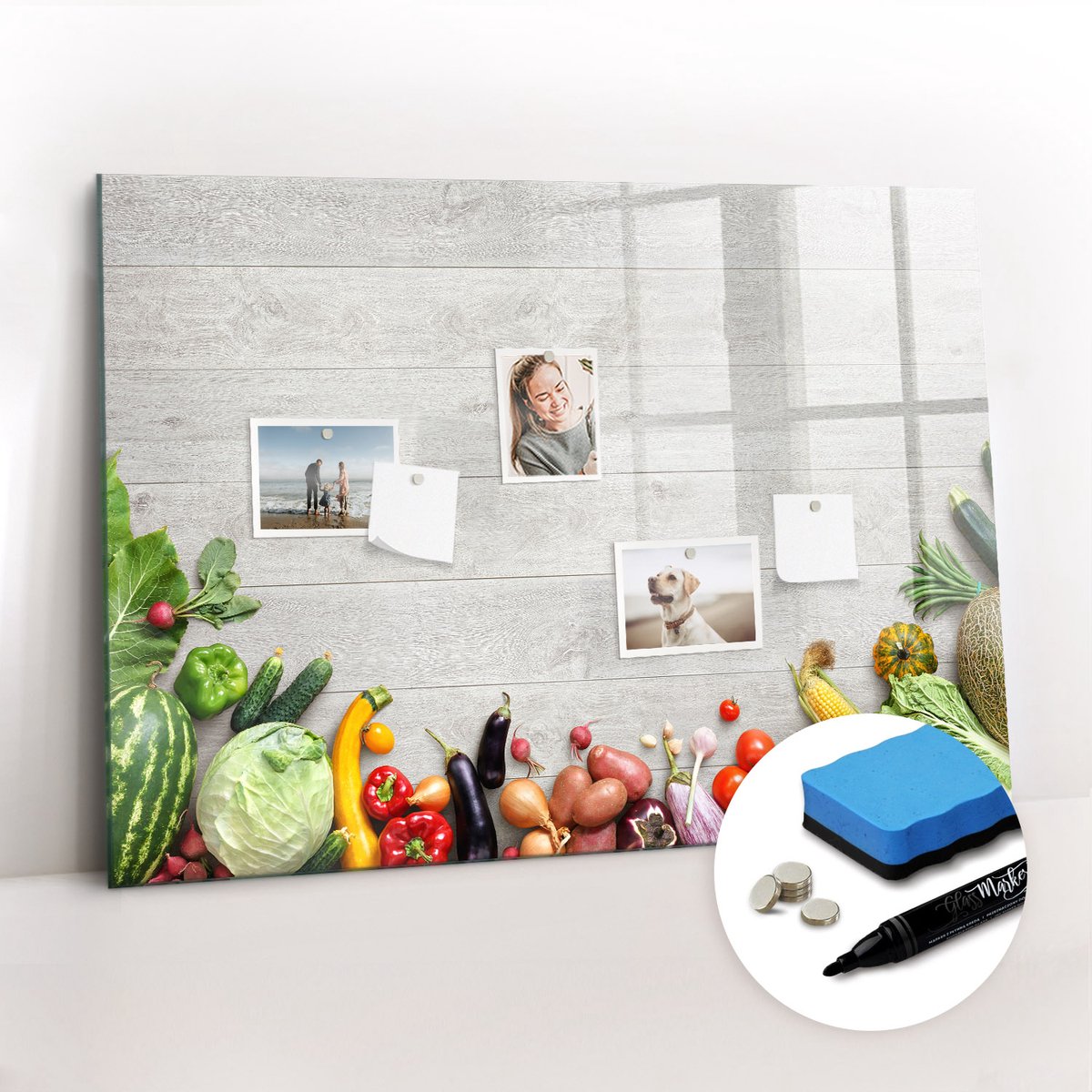 Tulup Whitebord - Groenten op tafel - 100 x 70 cm - Veelkleurig Magneetbord Rechthoekig - Gratis 5 Sterke Magneten + Whiteboard Marker & Wisser - Organizer Muur - Magneetbord Rechthoekig - Organiseer Je Bureau