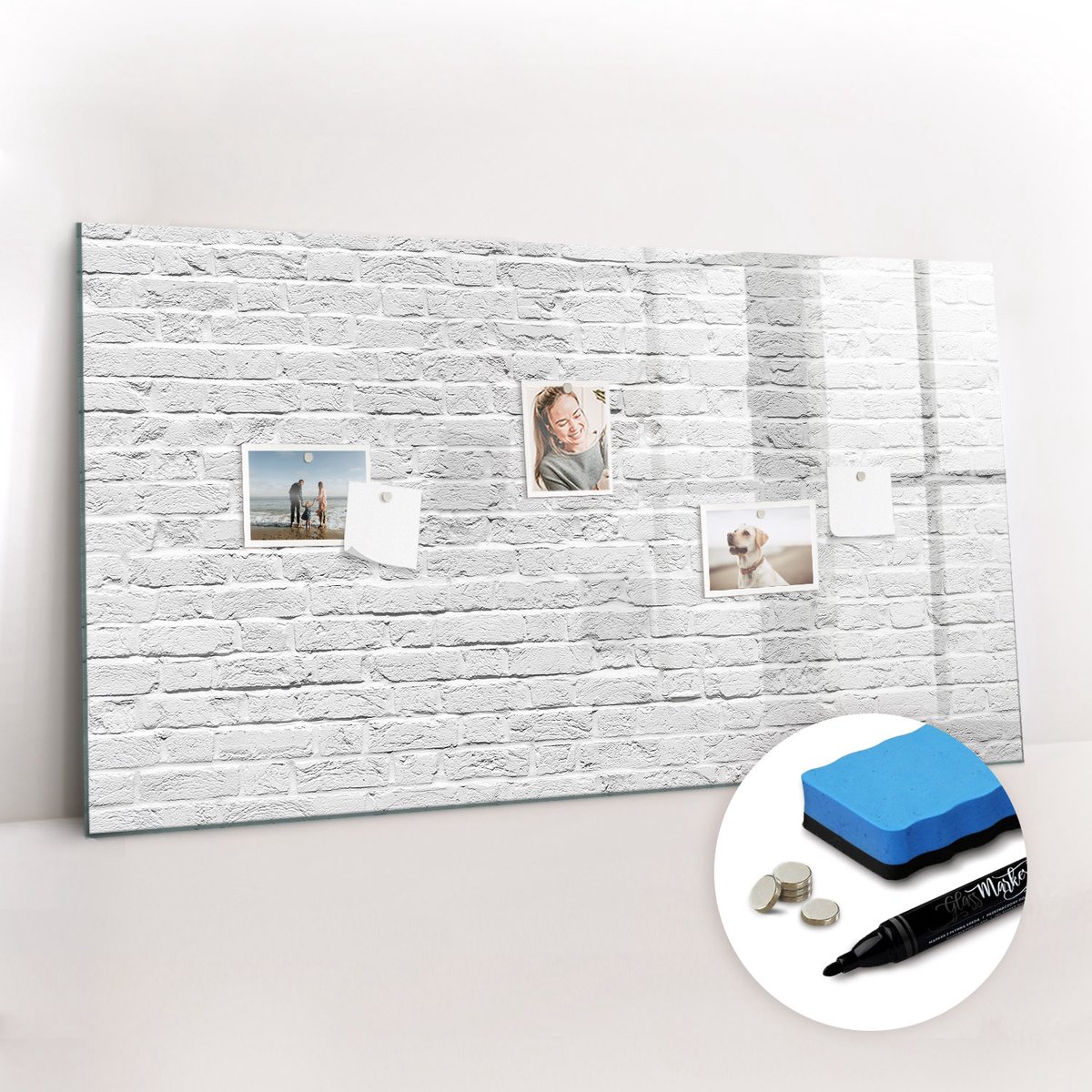 Tulup Whitebord - Bakstenen muur - 120 x 60 cm - Wit Magnetisch Bord - Gratis 5 Sterke Magneten + Whiteboard Marker & Wisser - Decoratief Magnetisch Bord - Magneetbord Keuken - Ideeënbord Thuiswerkplek