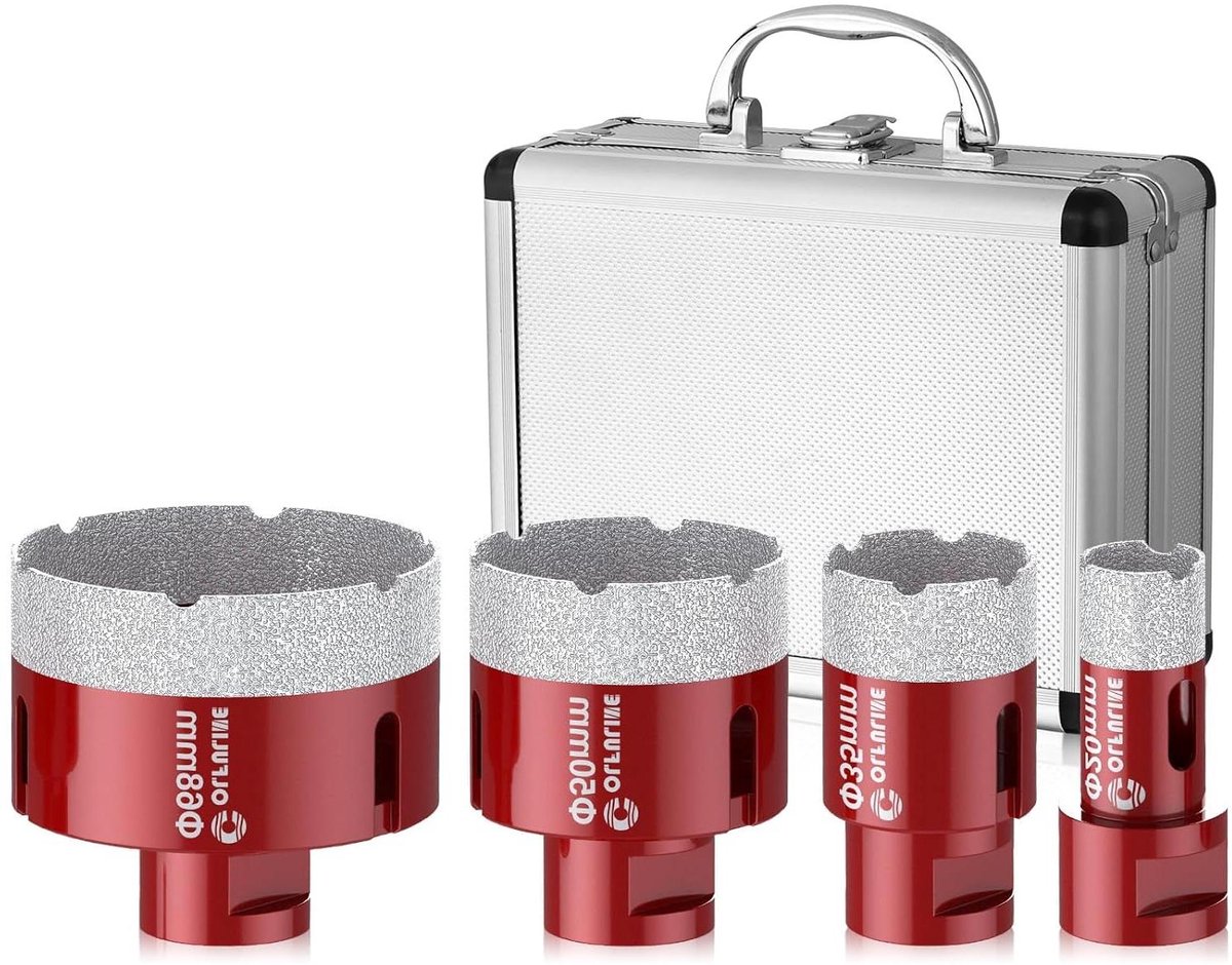 Diamantboorset - Droge boren set - Materiaal boren - Ingebouwde koelwas - 20/35/50/68 mm - Zilver