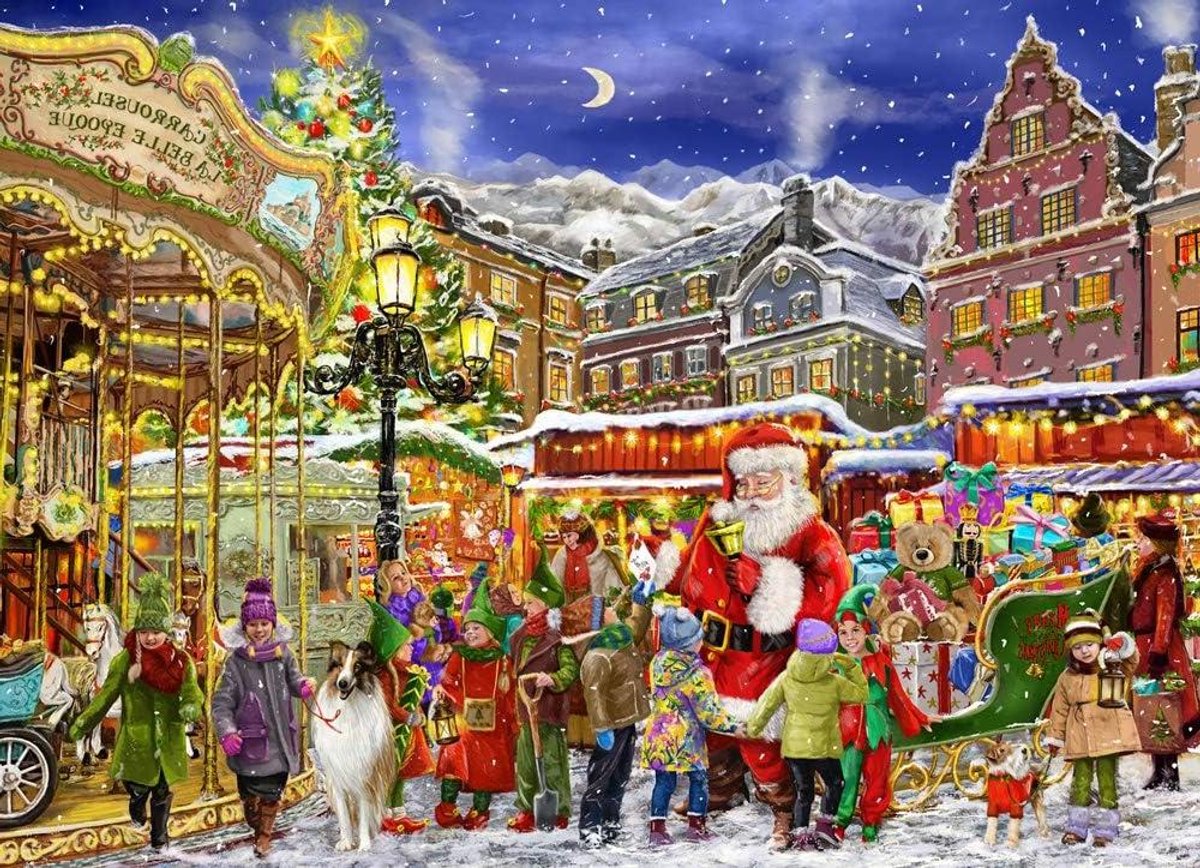 Kerstmolen Puzzel - Kerstpuzzel 1000 stukjes - Familie Activiteit - Vintage Kerst Design - 68 x 49 cm - Multicolor