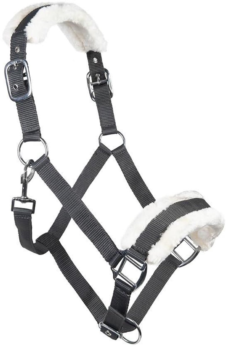 Paarden Halster - Hoofdstel Pony - Paardrijden Comfort - Zachte Fleece Vulling - Pony Maat - Donkergrijs