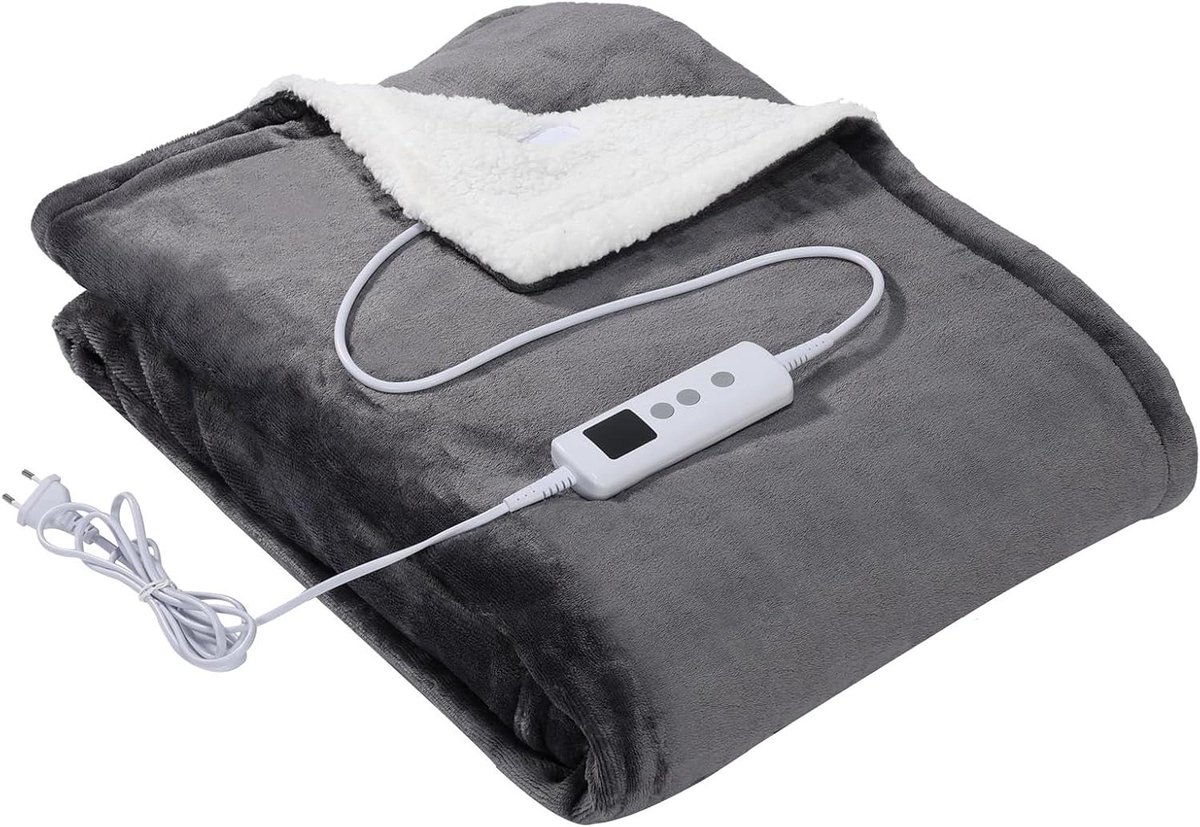 Verwarmde Deken - Elektrische Deken - Comfort Verwarmen - 10 Temperatuur Niveaus - 130 x 160 cm - Donkergrijs
