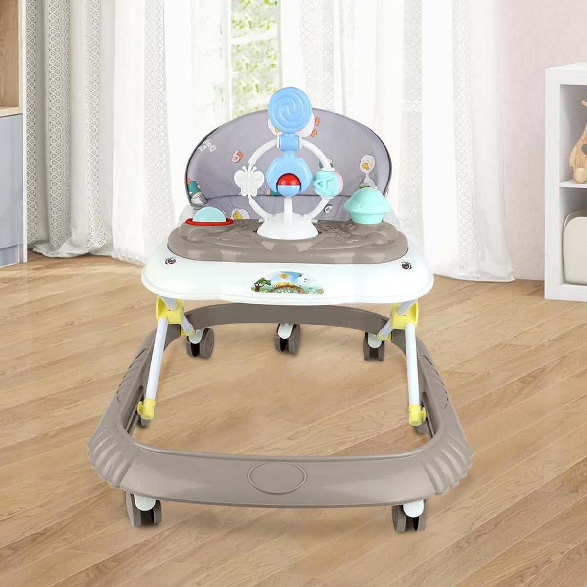 Baby Loopwagen - Peuter Loopstoel - Baby Leren Lopen - Afneembaar Muziekblad - 5 Hoogte-instellingen - Kaki