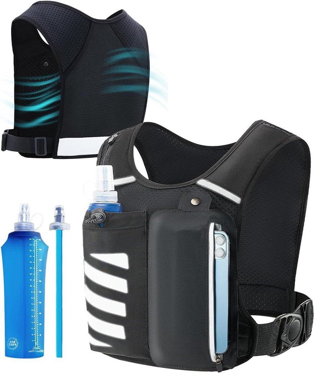 Hardloopvest - Hydratatievest Sportvest - Hardlopen en Wandelen - Ademend en Reflecterend - 500 ml fles - Zwart