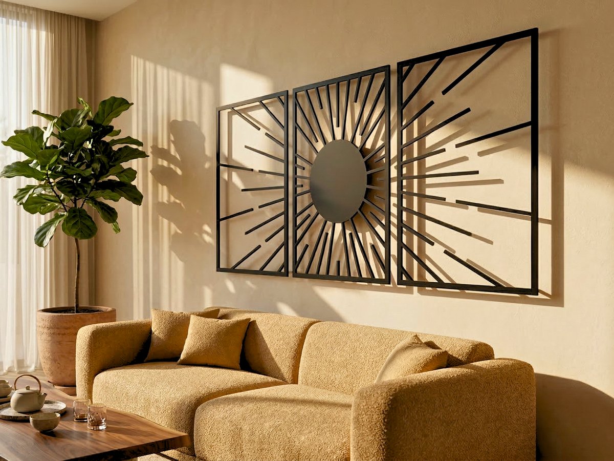 Wanddecoratie Boho Stijl, Houten Wandbeeld, 3D Wanddecoratie voor Thuis, Moderne Beelden voor Huis Kantoor Slaapkamer, Woonkamer - 165x78cm