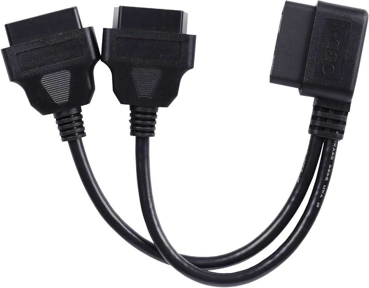 OBD2 Splitter Kabel - Y Kabel Verlenging - Diagnose Apparaten Koppelen - Rechthoekige Connector - 30 cm - Zwart