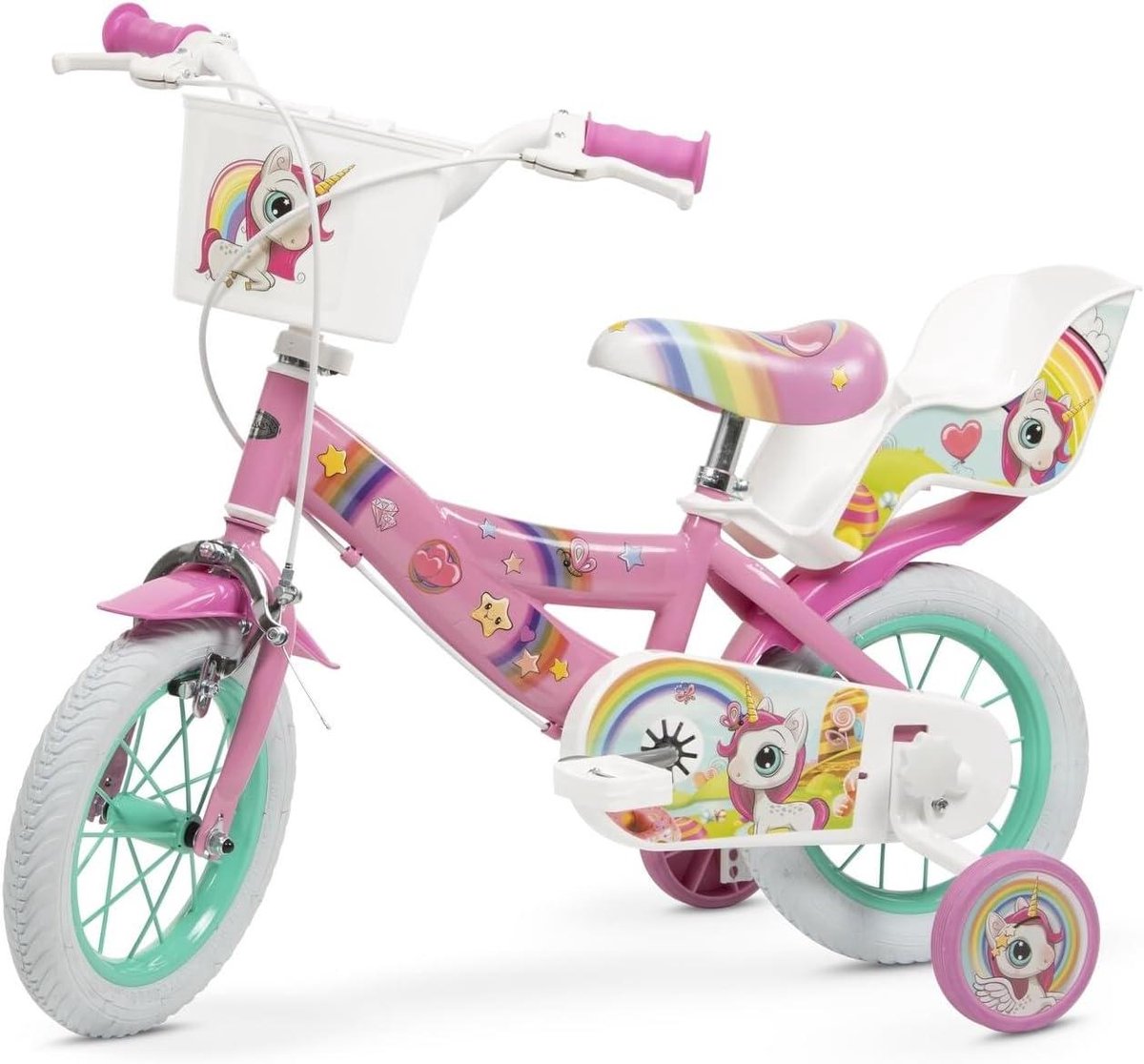 Kinderfiets - Meisjesfiets - Leren Fietsen - Eenhoorn Thema - 12 inch - Wit