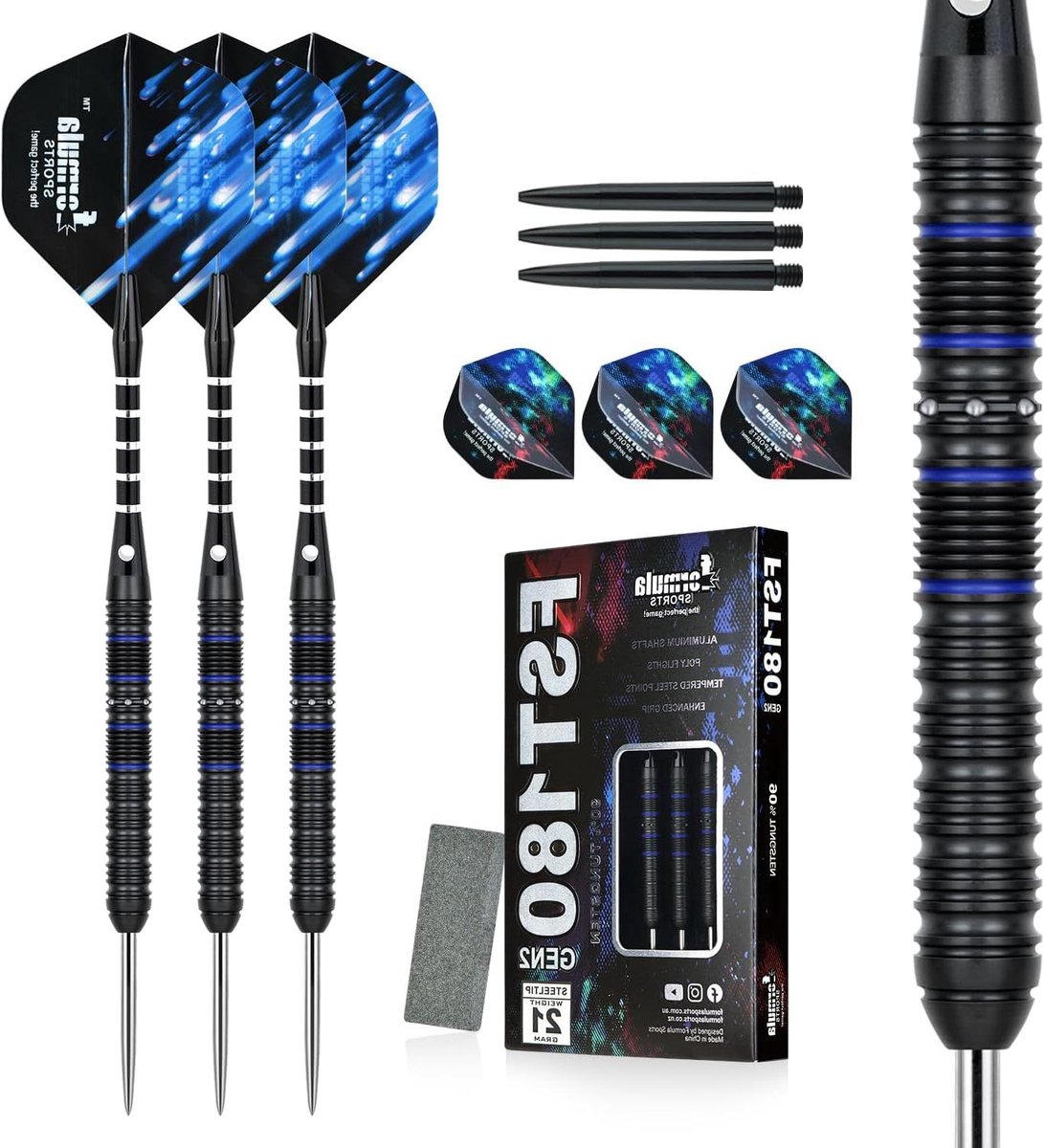 Stalen Tip Dartset - Dartpijlen Wolfraam - Precisie Werpen - 90% Wolfraam Vaten - 21g tot 24g - Zwart/Blauw