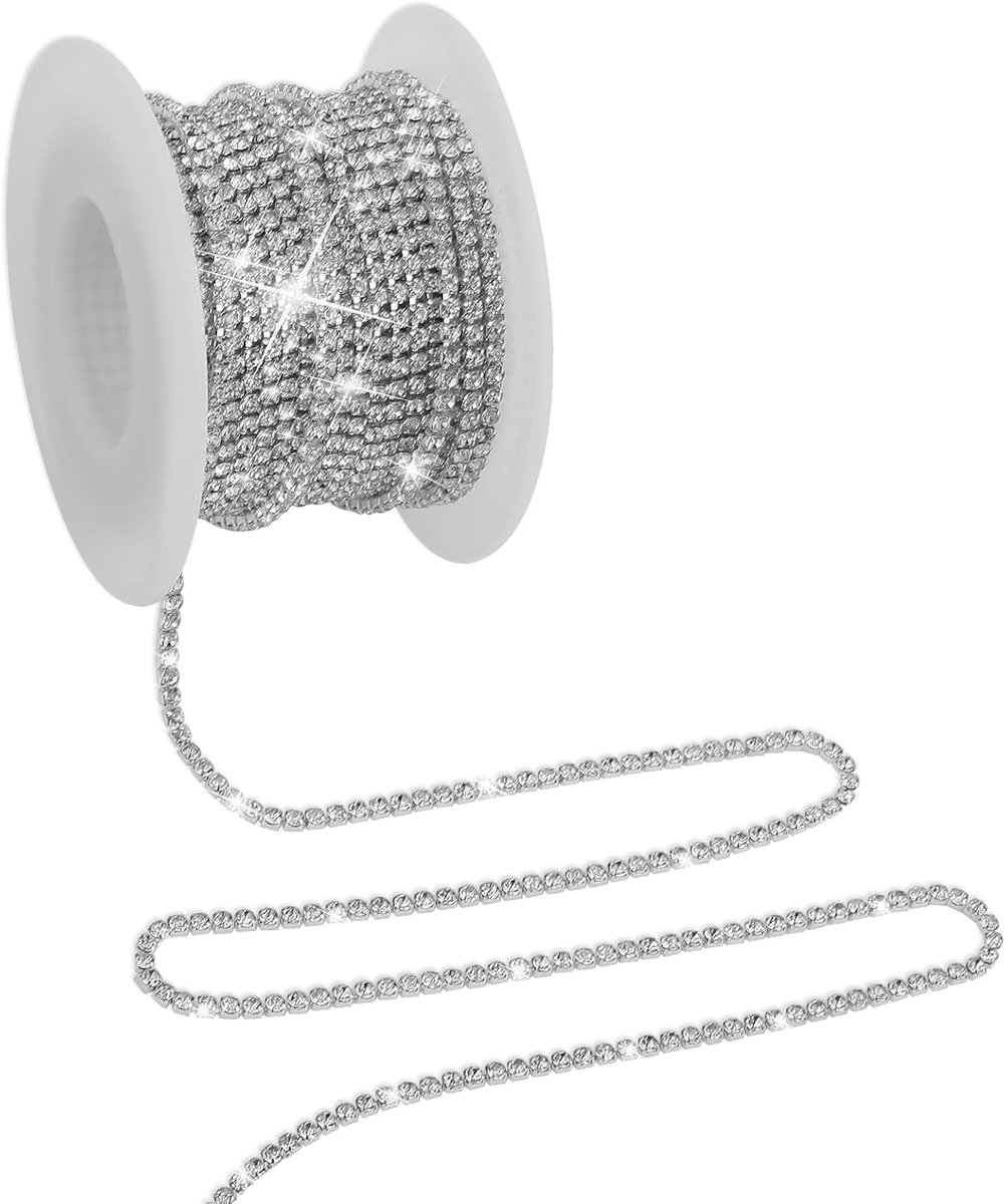 Strass-lint zilver 2 mm glitterlint strass-steentjes om op te naaien, voor kunsthandwerk, kleding, naaien, sieraden, doe-het-zelf bruiloftsdecoratie
