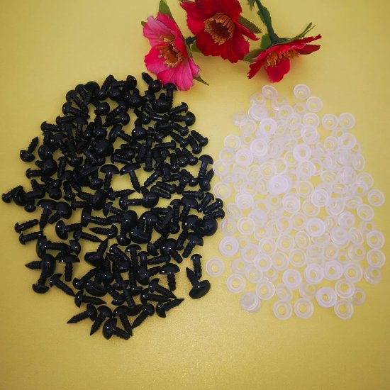 Ogen en veiligheidsneuzen met sluitringen, 6-10 mm, zwart, kunststof, speelgoedogen voor poppenproductie, speelgoed, accessoires, doe-het-zelf — afbeelding 3