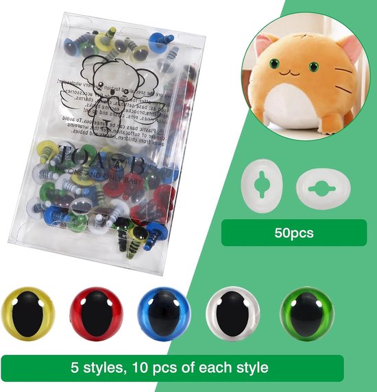 Ogen met Sluitringen 10 mm 5 Kleuren Amigurumis Kattenogen van Kunststof voor Dieren Pluche Poppen Handwer — afbeelding 5