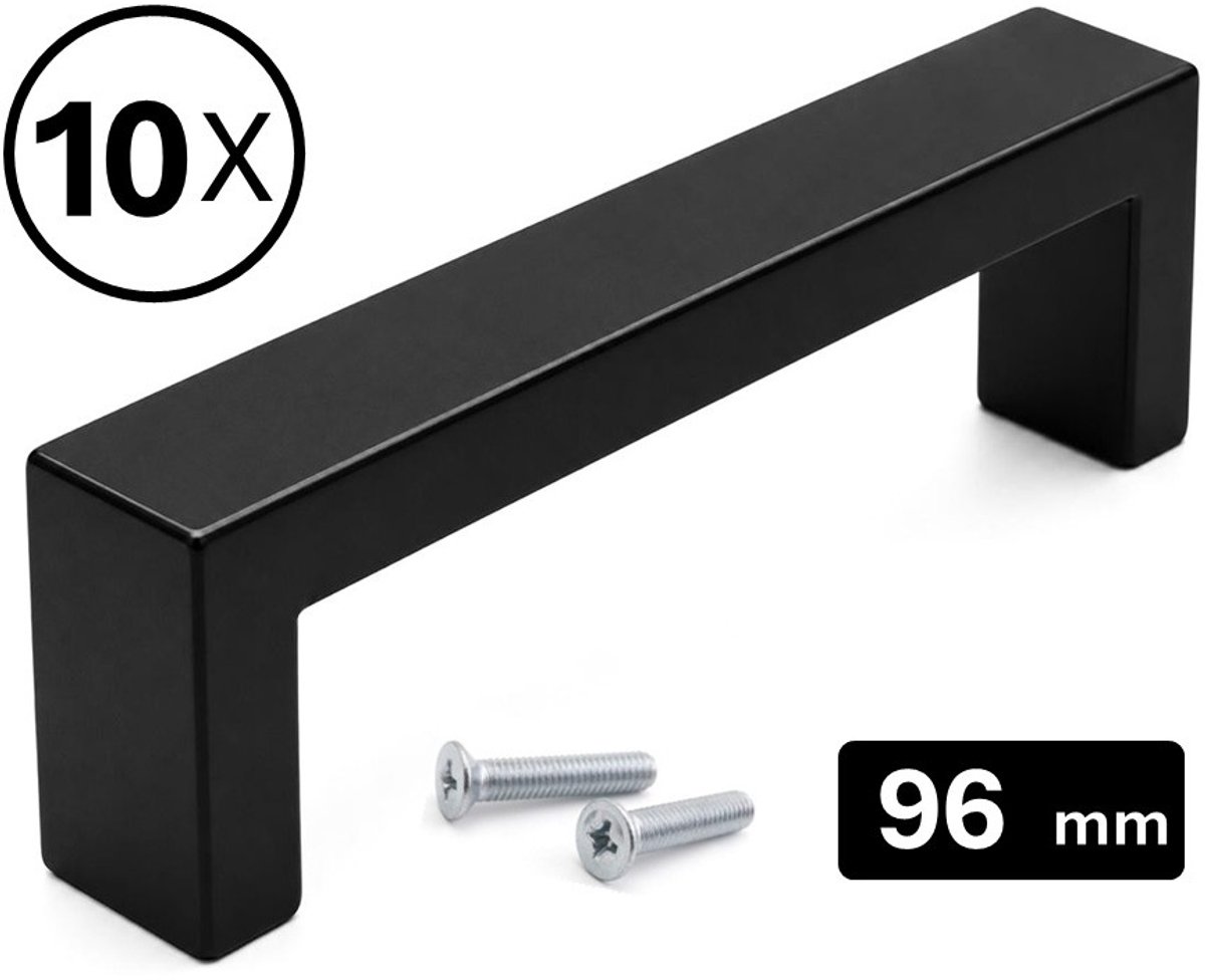 10 X MSQDESIGN Zwarte RVS Handgrepen 96 mm - Handgreep zwart - Handgrepen keukenkastjes - Keukengrepen zwart - Kastgrepen - Meubelgrepen - Handgrepen deurtjes kast - Handgreep keuken - Deurgreepjes - ladegreep - Meubelgreep zwart