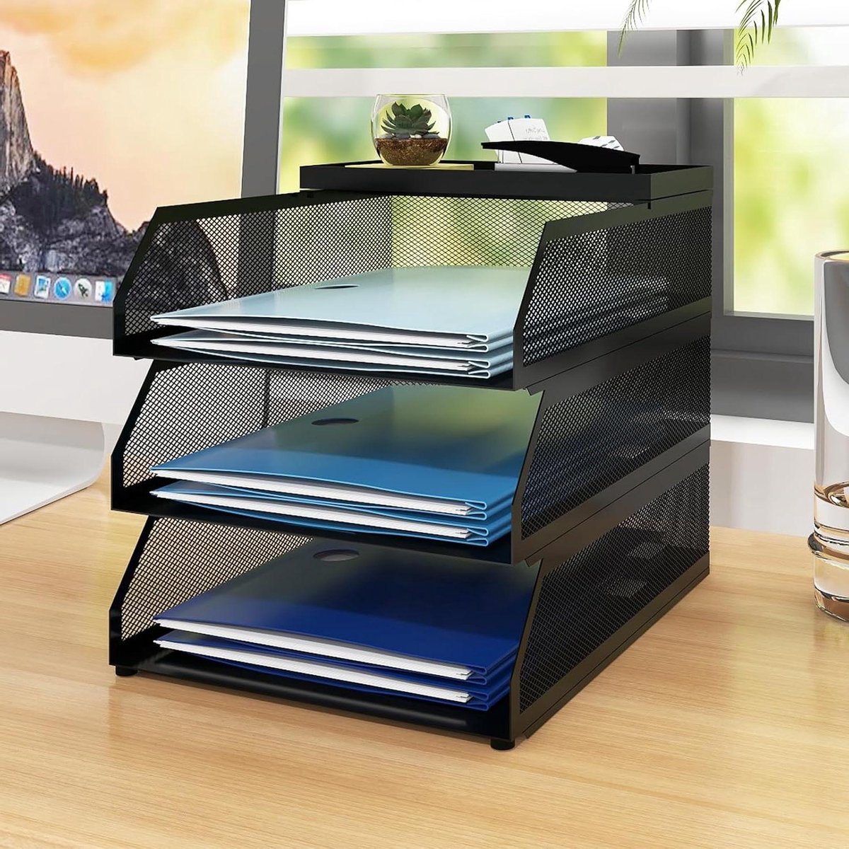 Bureau Organizer - Documentenlade Stapelbaar - Papieren Sorteren - Laddervorm Ontwerp - 3 Lades - Zwart