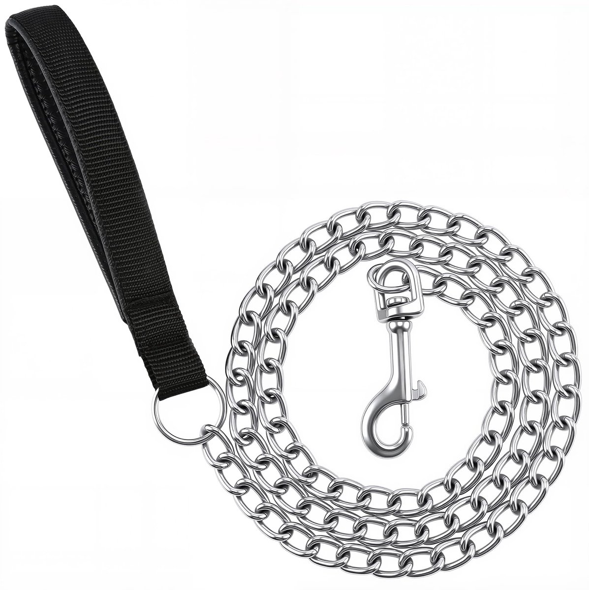 chain L (0,4 cm * 120 cm) kettinglijn voor kleine middelgrote en grote honden hondenriem ketting met gewatteerde nylon greep, L, zwart