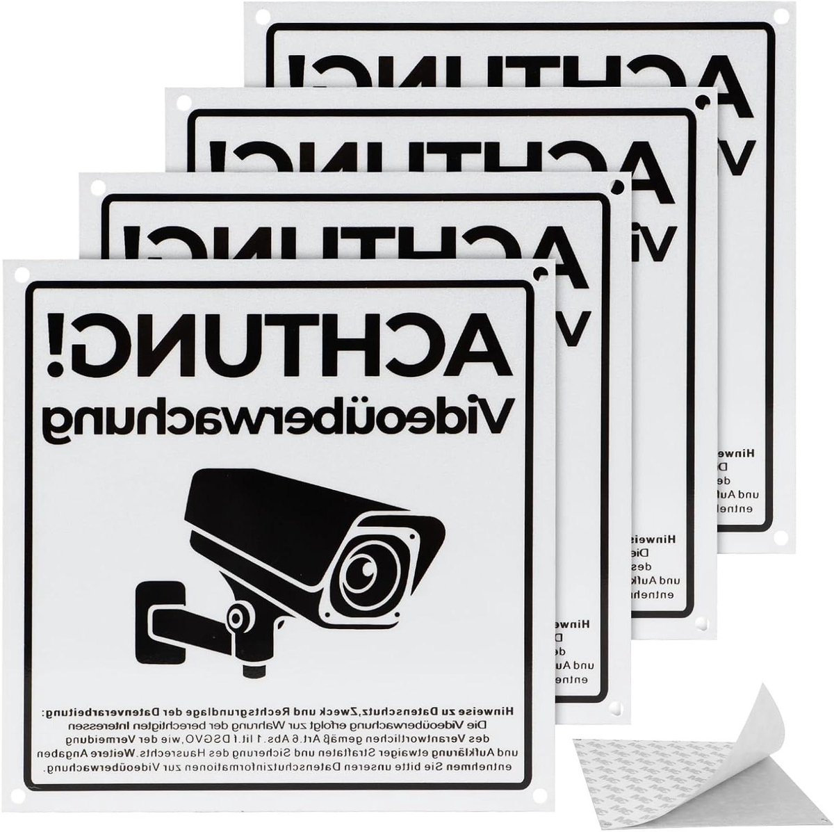 Waarschuwing Videobewaking Bord - Camerabewaking Bord Informatie - Beveiliging Perceel - DSGVO Notitie - 15 x 15 cm - Aluminium